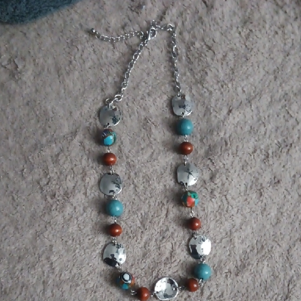 Silver and Turquoise Beaded Necklace